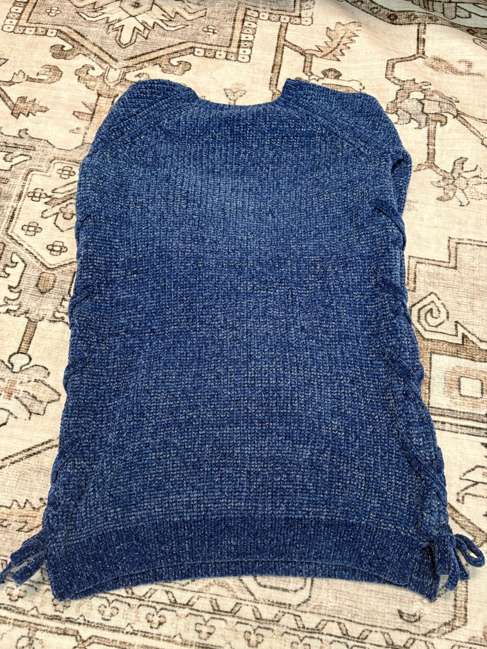 Girls Blue Knit Crewneck Sweater - Picture 7 of 7